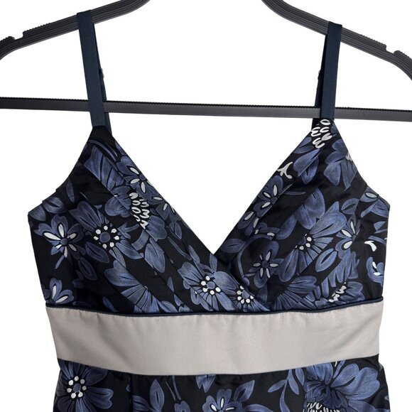 Vintage Y2K BCBG Paris‎ Black Baby Doll Mini Dress Blue Floral Empire Waist Prom - Picture 2 of 11